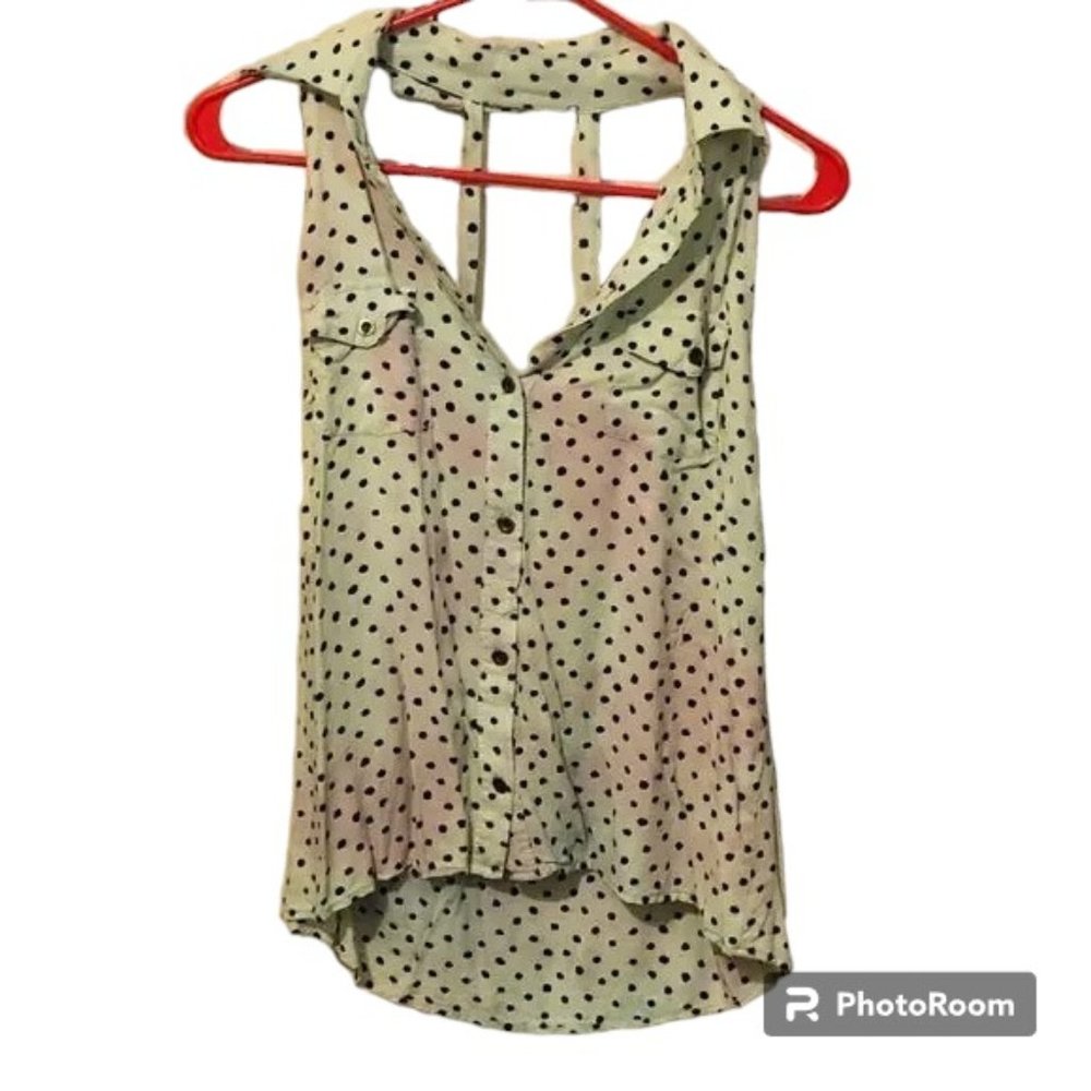 Mimi Chica Distressed Polka Dot Tank Top with Cutout Back Womens Size Medium